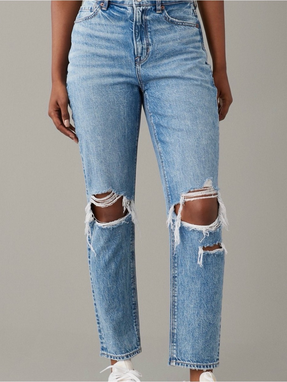 AE Blue High-Rise Strigid Mom Jeans